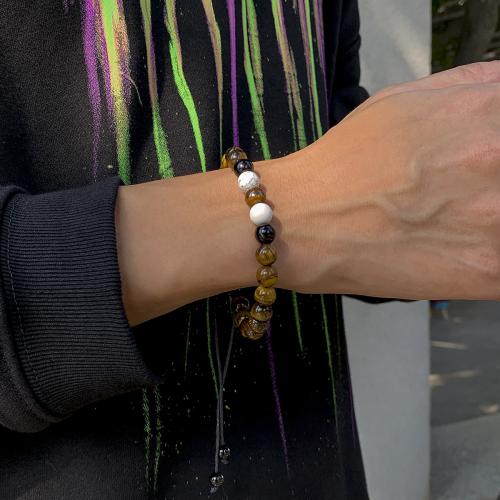 Edelstein Armbänder, Tigerauge, mit Türkis & Kunststoff Perlen, Modeschmuck, braun, Bracelet length: 18-36cm, verkauft von PC