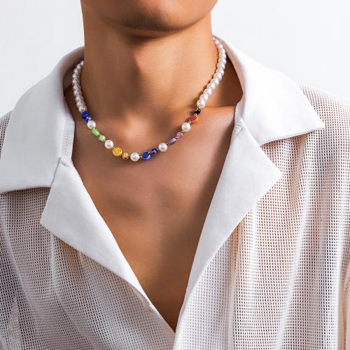Collar de la joyería de cristal de Murano, Perlas plásticas, con Millefiori Lampwork, con 7cm extender cadena, color mixto, longitud:40 cm, Vendido por UD