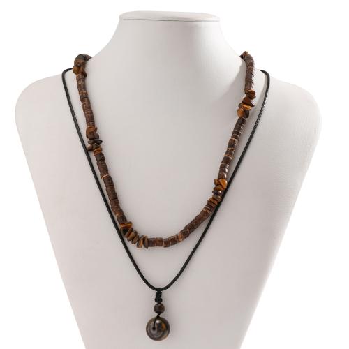 Holz Halskette, mit Türkis & Wachsschnur, Modeschmuck, gemischte Farben, verkauft von PC