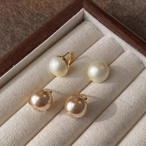 Boucle d'oreille en alliage de zinc en plastique perle, avec perle de plastique, Placage, bijoux de mode & pour femme, plus de couleurs à choisir, 12mm, Vendu par paire