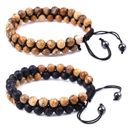 Gemstone Bracelets, Picture Jasper, with Knot Cord, handmade, fashion jewelry & Unisex Approx 17-25 cm 