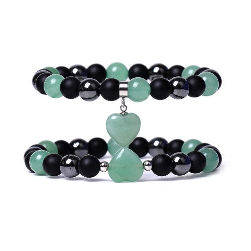 Gemstone Bracelets, Rose Quartz, with Black Magnetic Stone & Abrazine Stone & Elastic Thread, handmade, 2 pieces & fashion jewelry & Unisex 