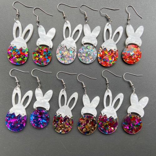 Acrylic Drop Earring, Rabbit, printing, fashion jewelry & for woman 