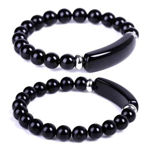 Bracelets Agate Noir, agate noire, avec Acier inoxydable 304, fait à la main, bijoux de mode & unisexe Environ 19 cm, Vendu par PC[