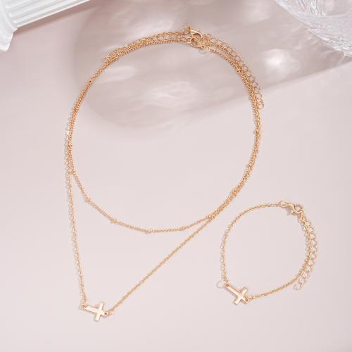 Fashion Zinc Alloy Jewelry Sets, bracelet & necklace, plated, 2 pieces & fashion jewelry & for woman 