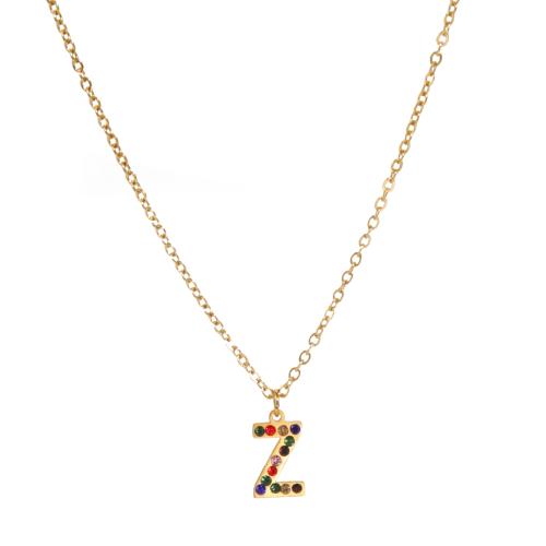 Titanium Steel Jewelry Necklace, with 304 Stainless Steel Chain, with 5cm extender chain, Alphabet Letter, fashion jewelry & Unisex & with rhinestone, gold cm 