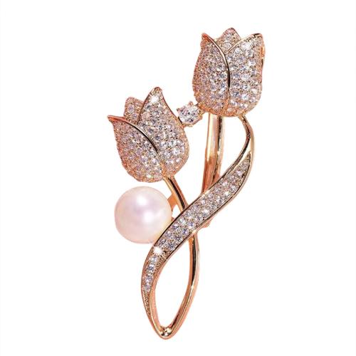 Zinc Alloy Jewelry Brooch, with Plastic Pearl, plated & for woman & with rhinestone 