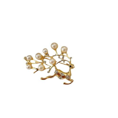 Plastic Pearl Brooch, Zinc Alloy, with Plastic Pearl, plated & with rhinestone 