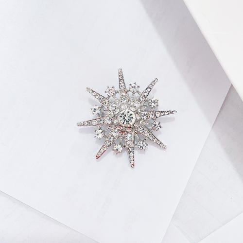 Rhinestone Zinc Alloy Brooch, plated, for woman & with rhinestone, silver color, 42mm 