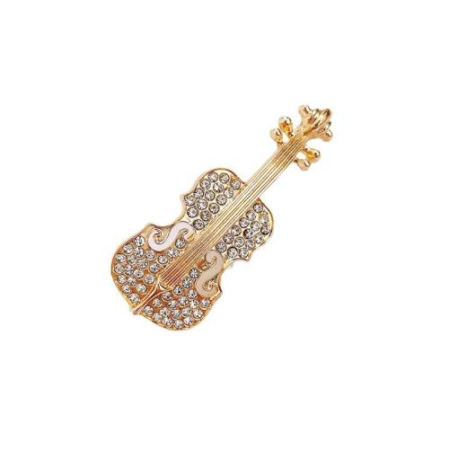 Rhinestone Zinc Alloy Brooch, Violin, plated, for woman & with rhinestone, golden 