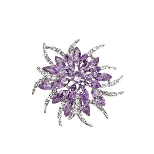 Rhinestone Zinc Alloy Brooch, plated, for woman & with rhinestone, silver color, 156mm 