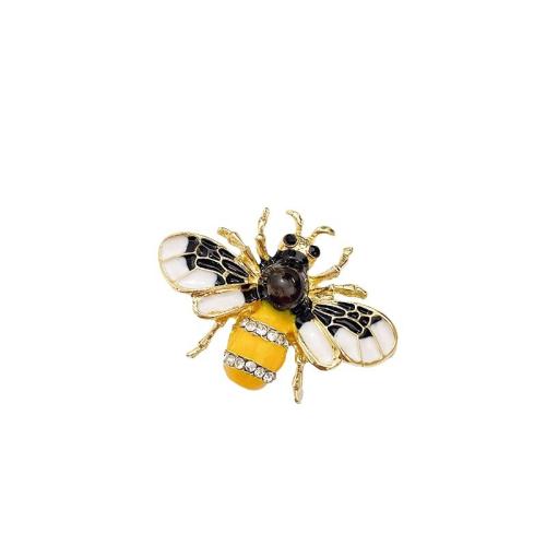 Enamel Brooch, Zinc Alloy, Bee, plated, for woman & with rhinestone 