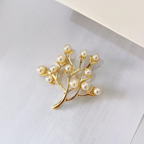 Plastic Pearl Brooch, Zinc Alloy, with Plastic Pearl, plated 