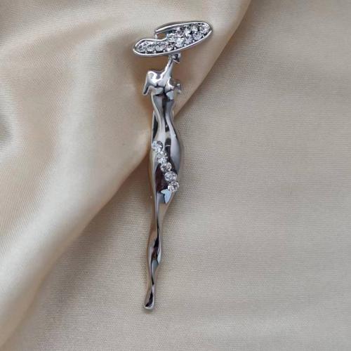 Rhinestone Zinc Alloy Brooch, plated, for woman & with rhinestone, silver color 