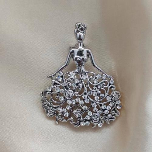 Rhinestone Zinc Alloy Brooch, plated, for woman & with rhinestone, silver color 