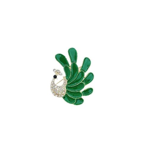 Enamel Brooch, Zinc Alloy, Peacock, plated, for woman & with rhinestone 