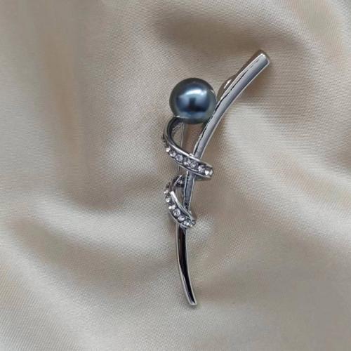 Broche Perle en plastique, alliage de zinc, avec perle de plastique, Placage, pour femme & avec strass, argent, Vendu par PC
