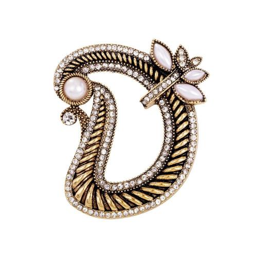 Rhinestone Zinc Alloy Brooch, with Plastic Pearl, plated, for woman & with rhinestone, golden 