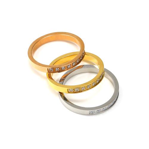Нержавеющая сталь Rhinestone палец кольцо, Нержавеющая сталь 304, Круглая, вакуумное ионное покрытие, Женский & со стразами, Много цветов для выбора, продается PC