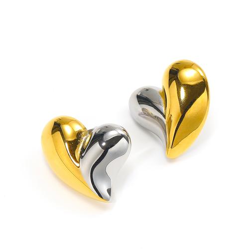 Stainless Steel Stud Earring, 304 Stainless Steel, Heart, Vacuum Ion Plating, for woman 