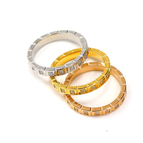 Rhinestone Stainless Steel Finger Ring, 304 Stainless Steel, Round, Vacuum Ion Plating & for woman & with rhinestone 