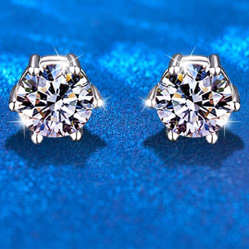 925 Sterling Silver Magnetic Stud Earring, with Moissanite, Geometrical Pattern, platinum plated, fashion jewelry & for woman, 6.5mm 