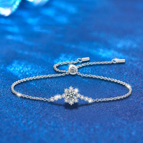925 Sterling Silver Bracelet, with Moissanite, Snowflake, fashion jewelry & for woman Approx 10.2 Inch 