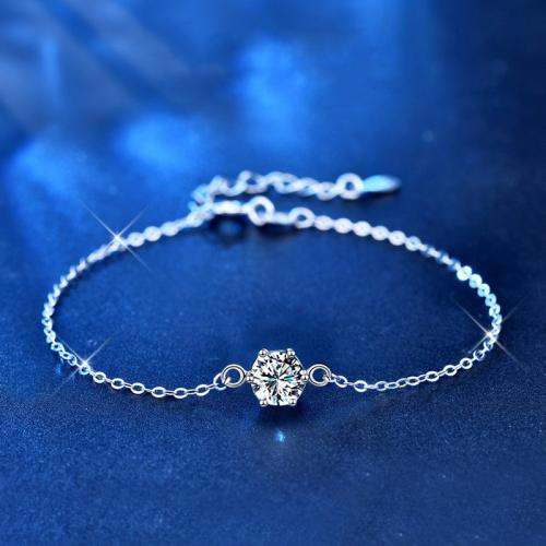 925 Sterling Silver Bracelet, with Moissanite, Hexagon, platinum plated, fashion jewelry & for woman Approx 6-7 Inch 