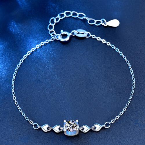 925 Sterling Silver Bracelet, with Moissanite, with 1.2inch extender chain, platinum plated, fashion jewelry & for woman Approx 5.9 Inch 