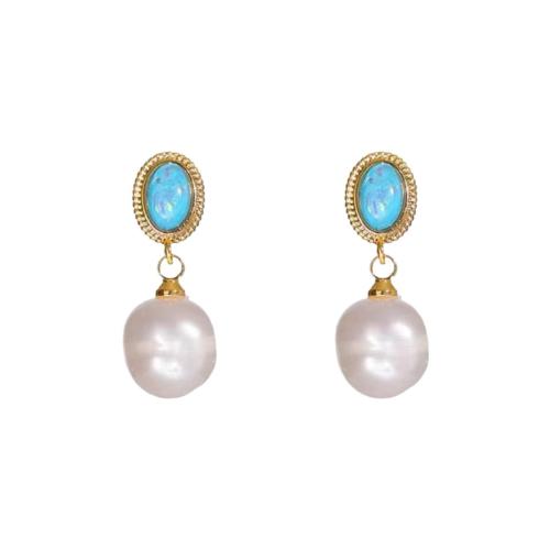 Kunststoff Perle Zink Legierung Ohrring, Zinklegierung, mit Kunststoff Perlen, goldfarben plattiert, Modeschmuck & für Frau, 22mm, verkauft von Paar