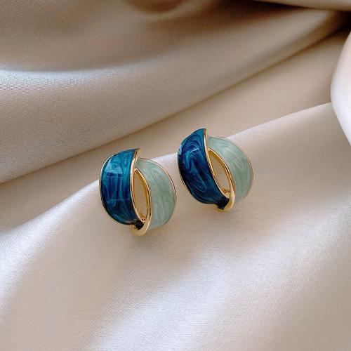 clou d'oreille en alliage zinc avec émail, alliage de zinc, bijoux de mode & pour femme, bleu, 25mm, Vendu par paire