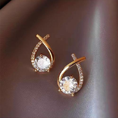 Zinc Alloy Stud Earring, fashion jewelry & micro pave cubic zirconia & for woman 