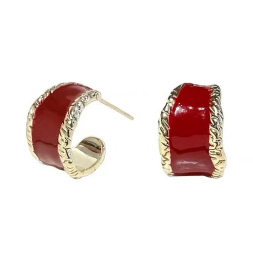 clou d'oreille en alliage zinc avec émail, alliage de zinc, bijoux de mode & pour femme, rouge Vendu par paire