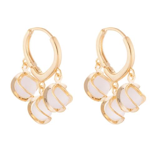 Huggie Hoop Drop Earring, Zinc Alloy, with Cats Eye, fashion jewelry & for woman, golden 