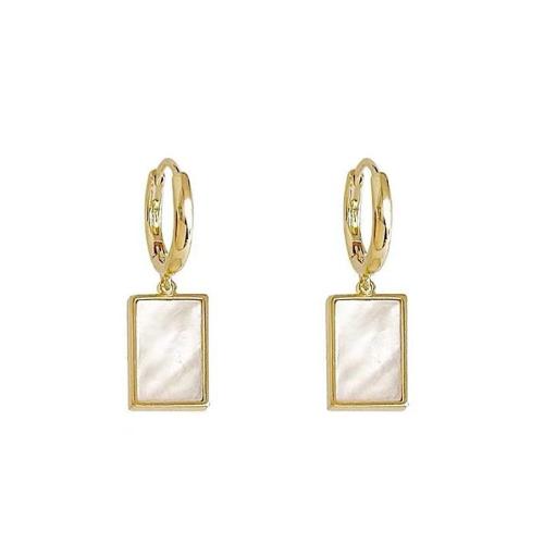 Huggie Hoop Drop Earring, alliage de zinc, avec coquille blanche, bijoux de mode & pour femme, doré, 23mm, Vendu par paire