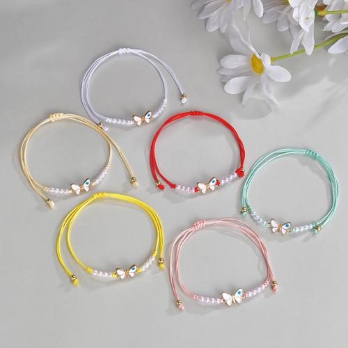 Evil Eye Jewelry Bracelet, Zinc Alloy, with Cotton Cord & Plastic Pearl, 6 pieces & fashion jewelry & for woman, mixed colors 
