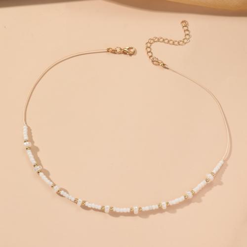 Petite perle en verre de collier 
, Seedbead, avec corde de cire & perle de plastique, avec 7cm chaînes de rallonge, bijoux de mode & pour femme Environ 39 cm, Vendu par PC