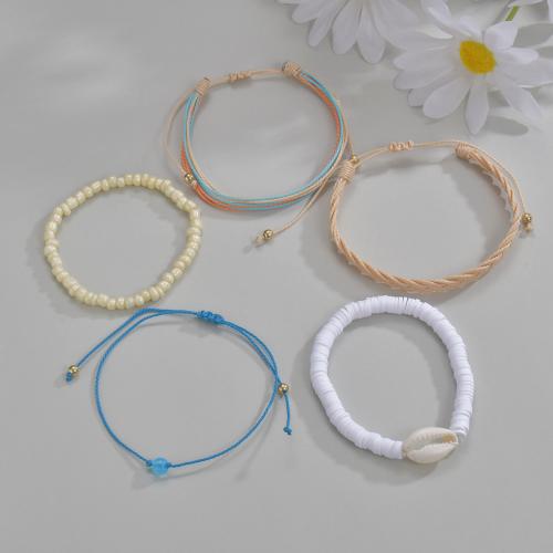 Polymer Clay Bracelets, with Cotton Cord & Shell, 5 pieces & fashion jewelry & elastic 
