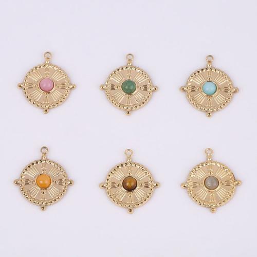 Gemstone Jewelry Pendant, 316 Stainless Steel, with Natural Stone, Vacuum Ion Plating golden, 18mm 
