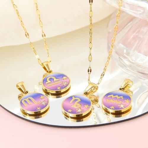 Stainless Steel Jewelry Necklace, 304 Stainless Steel, with 5cm extender chain, 18K gold plated, Zodiac symbols jewelry & Unisex & epoxy gel, 15mm Approx 40 cm 