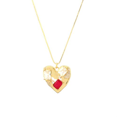 Cubic Zircon Micro Pave Brass Necklace, Heart, plated, fashion jewelry & micro pave cubic zirconia & for woman Approx 35-45 cm 