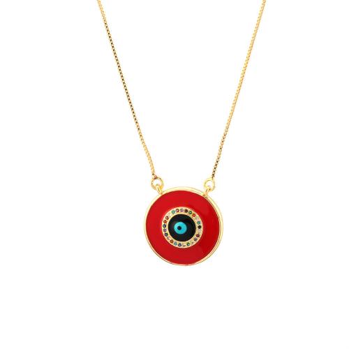 Evil Eye Schmuck Halskette, Messing, mit Verlängerungskettchen von 5cm, goldfarben plattiert, Modeschmuck & Micro pave Zirkonia & für Frau & Emaille, keine, Länge:ca. 45 cm, verkauft von PC