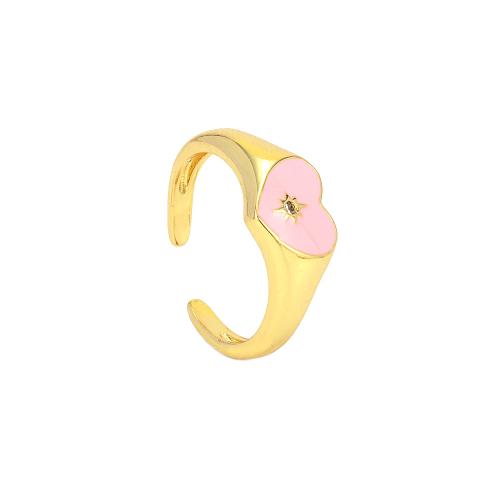 Cubic Zircon Brass Finger Ring, with Cubic Zirconia, Heart, gold color plated, Adjustable & fashion jewelry & for woman & enamel Inner Approx 17mm 