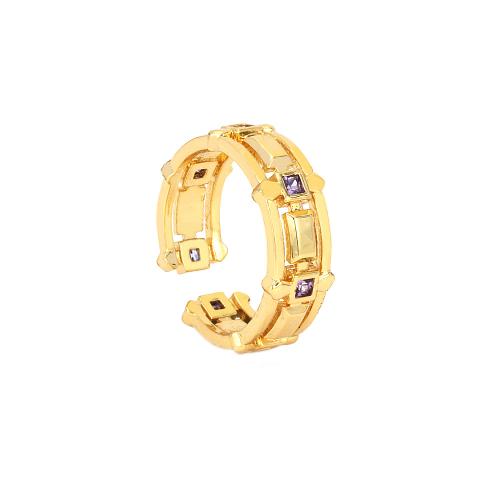 Zircon pavent l'anneau en laiton de doigt, Placage de couleur d'or, Réglable & bijoux de mode & pavé de micro zircon & pour femme, plus de couleurs à choisir, Diamètre inté Environ 17mm, Vendu par PC
