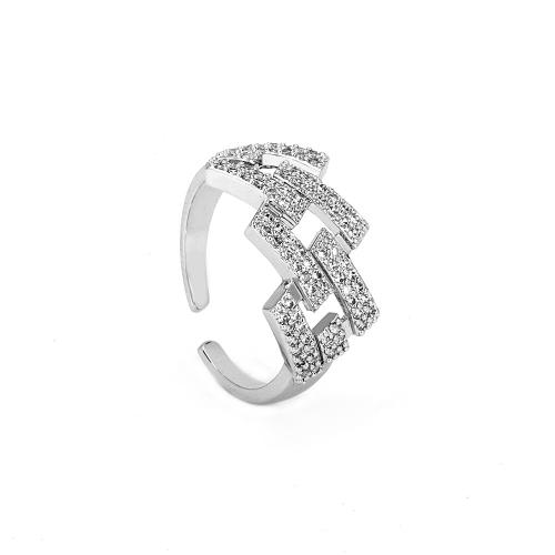 Cubic Zirconia Micro Pave Brass Finger Ring, silver color plated & Adjustable & fashion jewelry & micro pave cubic zirconia & for woman Inner Approx 17mm 
