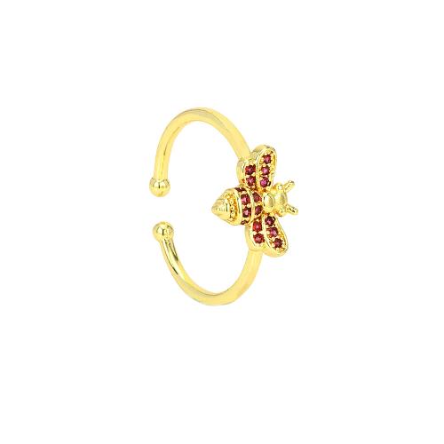Cubic Zirconia Micro Pave Brass Finger Ring, Bee, gold color plated, Adjustable & fashion jewelry & micro pave cubic zirconia & for woman Inner Approx 17mm 
