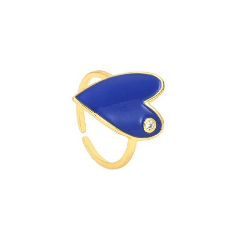 Circón cúbico anillo de dedo de latón, metal, con cúbica circonia, Corazón, chapado en color dorado, Ajustable & Joyería & para mujer & esmalte, más colores para la opción, diámetro interior:aproximado 17mm, Vendido por UD