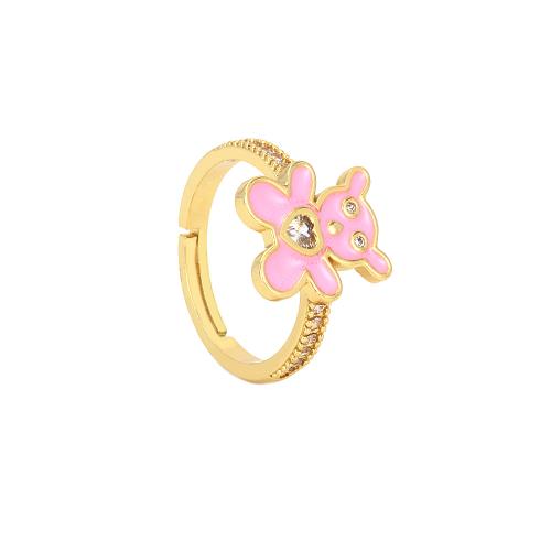 Cubic Zirconia Micro Pave Brass Finger Ring, Bear, gold color plated, Adjustable & fashion jewelry & micro pave cubic zirconia & for woman & enamel Inner Approx 17mm 