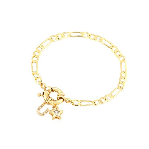 Cubic Zirconia Brass Bracelets, with Cubic Zirconia, gold color plated, fashion jewelry & for woman Approx 16 cm 