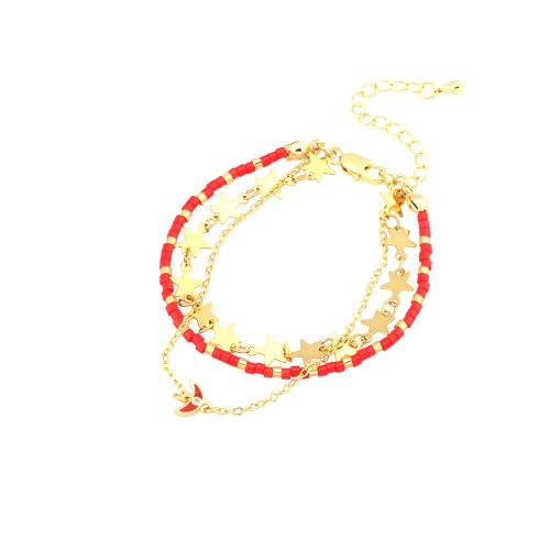 Emaille-Messing-Armbänder, Messing, mit Glasperlen, Stern, goldfarben plattiert, Modeschmuck & für Frau, keine, 6x7mm, Länge:ca. 16-22 cm, verkauft von PC